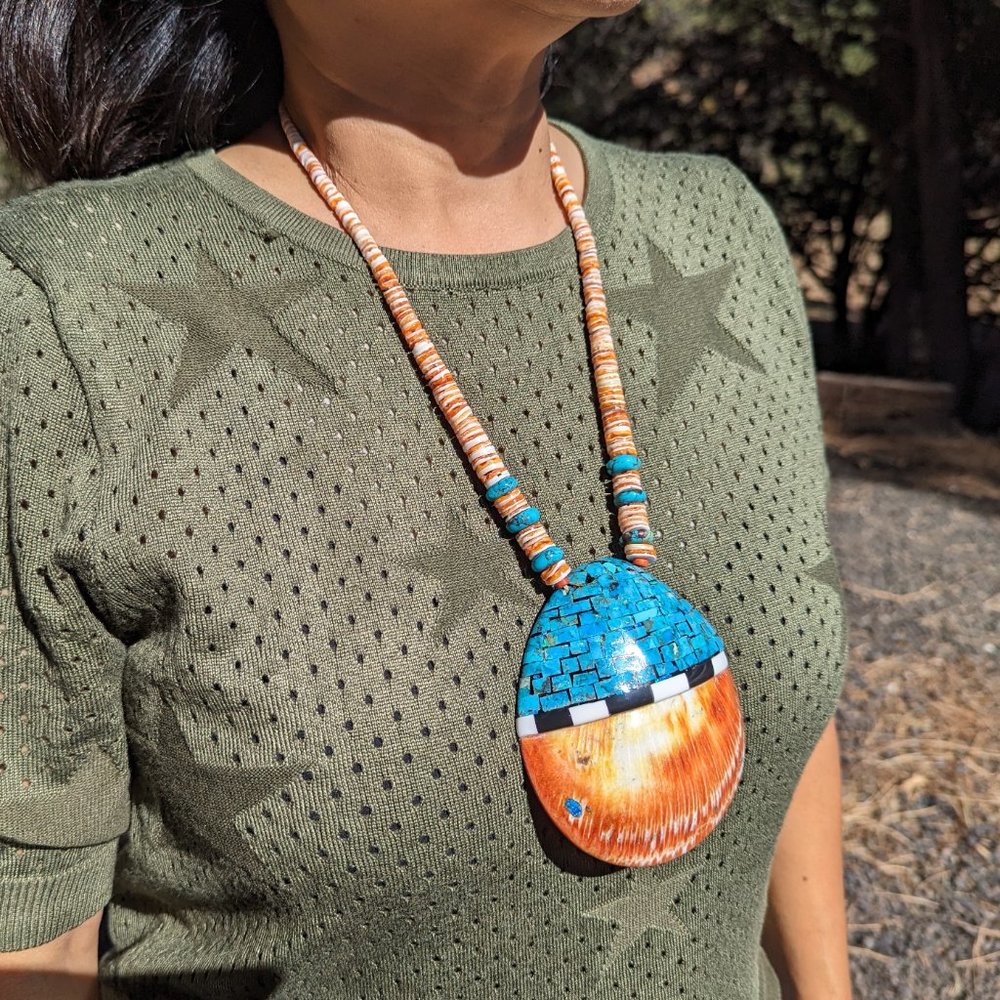 Native American Necklace Santo Domingo Kewa Natural Turquoise Heishi Jewelry *** - Picture 7 of 10